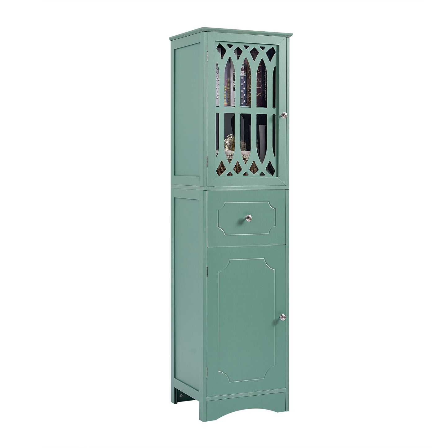 Statured Bathroom Cabinet with Drawer and Doors - Green