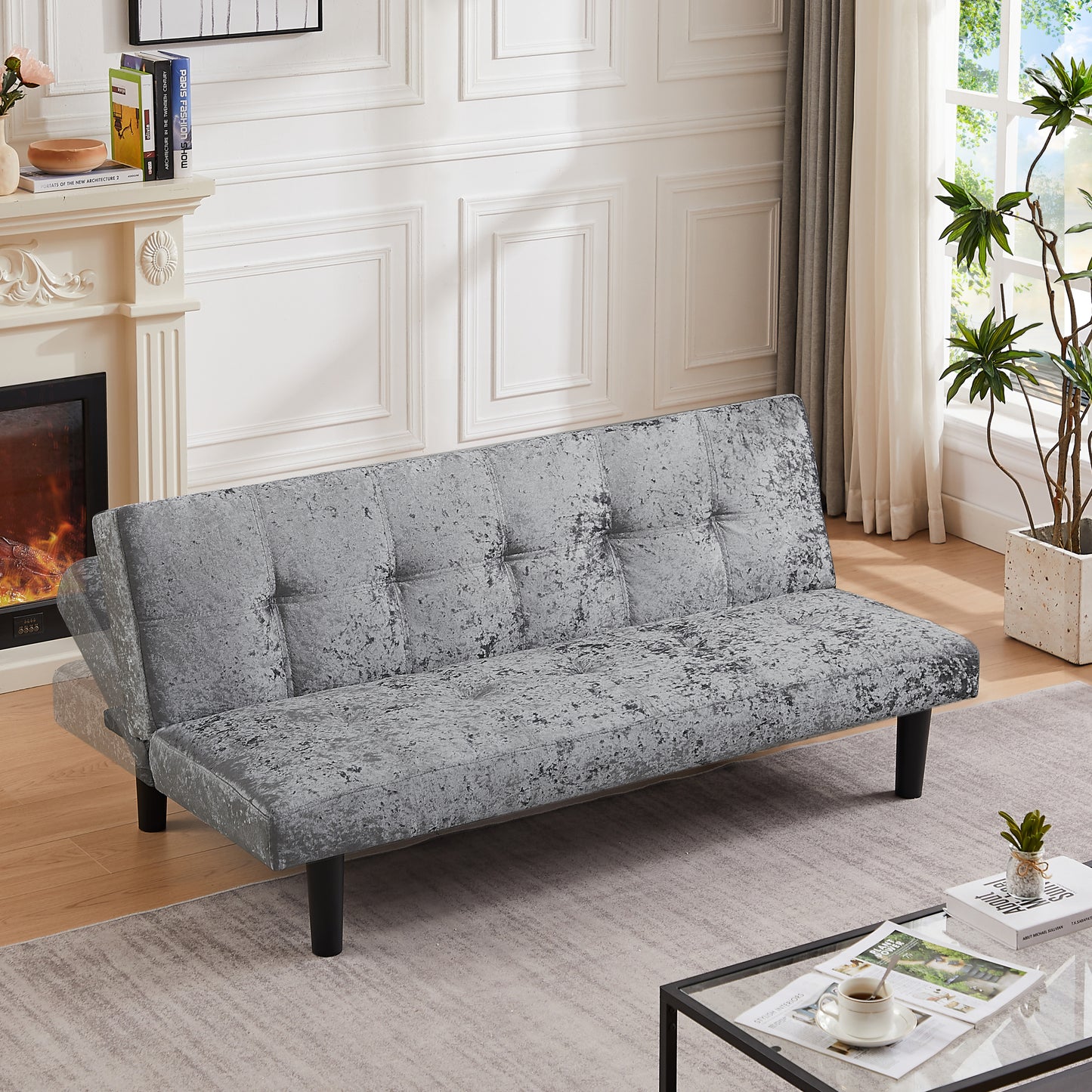 Iced Velour Convertible  Sofa Bed - Steel Gray