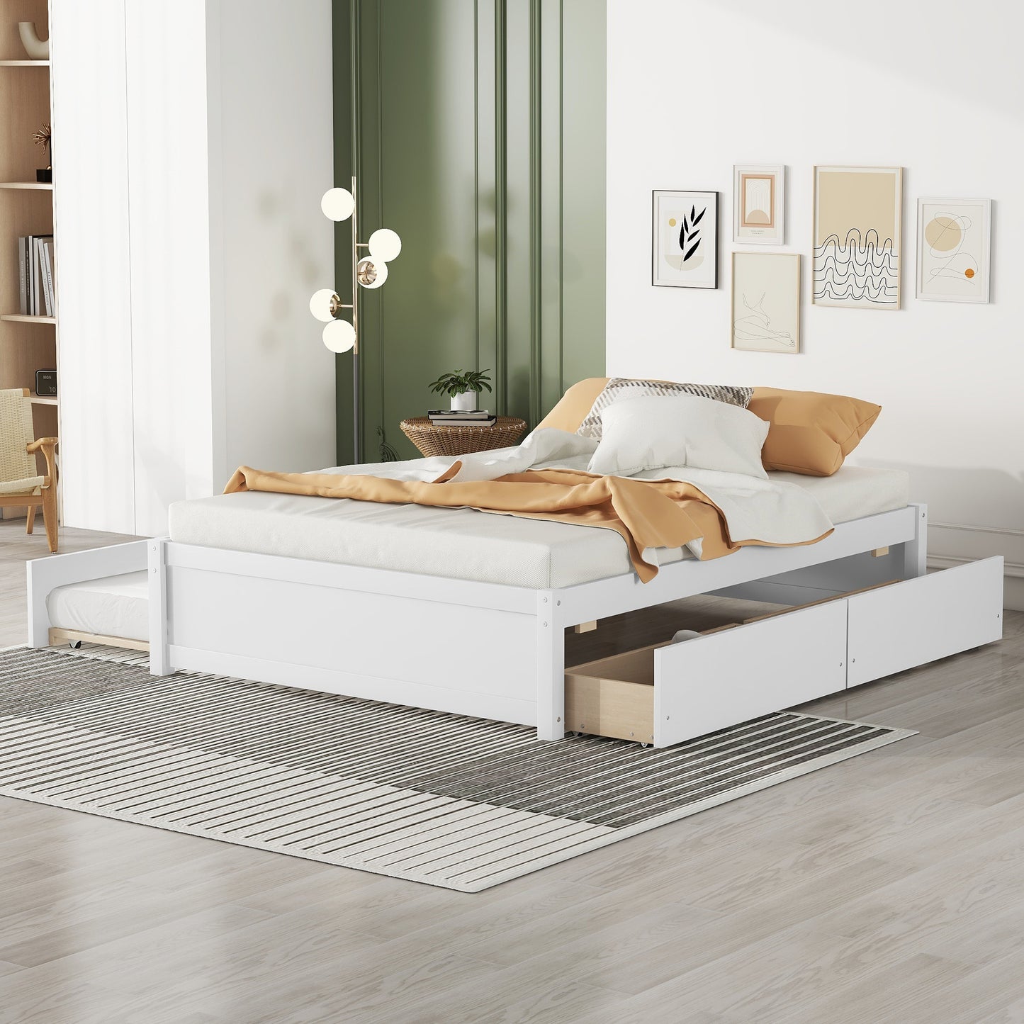 Trundle Max Twin Bed with Storage Drawers - White