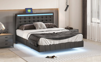 Marc Queen Size Floating Bed Frame with LED - Black