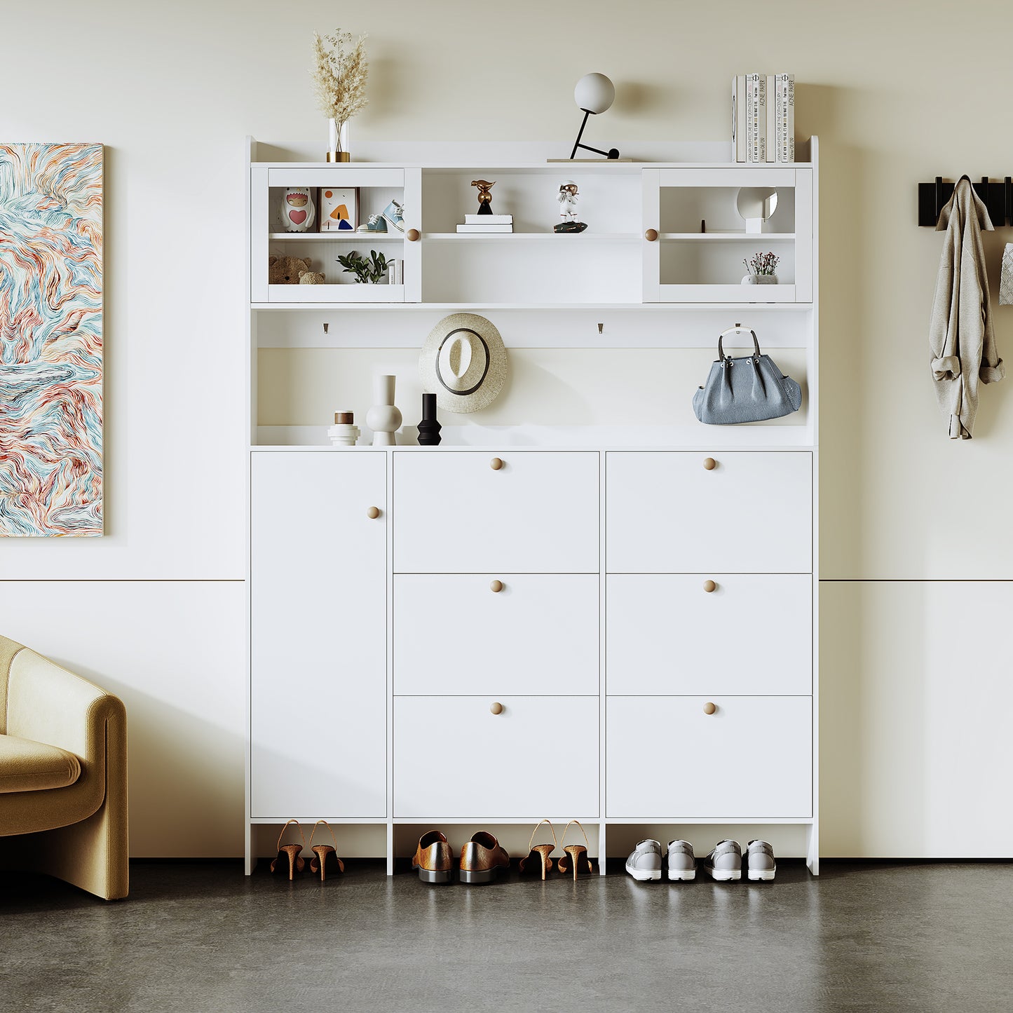 Felix II Multifunctional Shoe Cabinet with Open Storage Platform - White