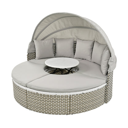 Malena 5 Pc Round Rattan Sectional Sofa Set with Retractable Canopy - Gray