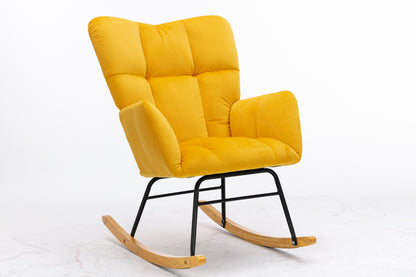 Noble Velvet Tufted Upholstered Rocking Chair - Yellow