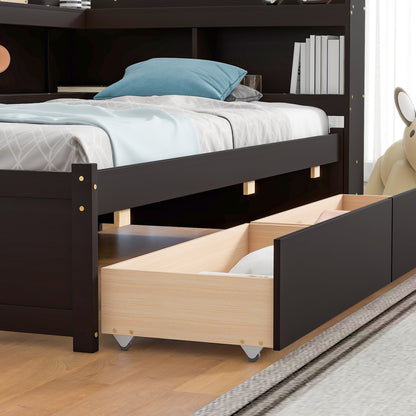 Parker Twin Size Daybed with Bookcases -Drawers - Espresso