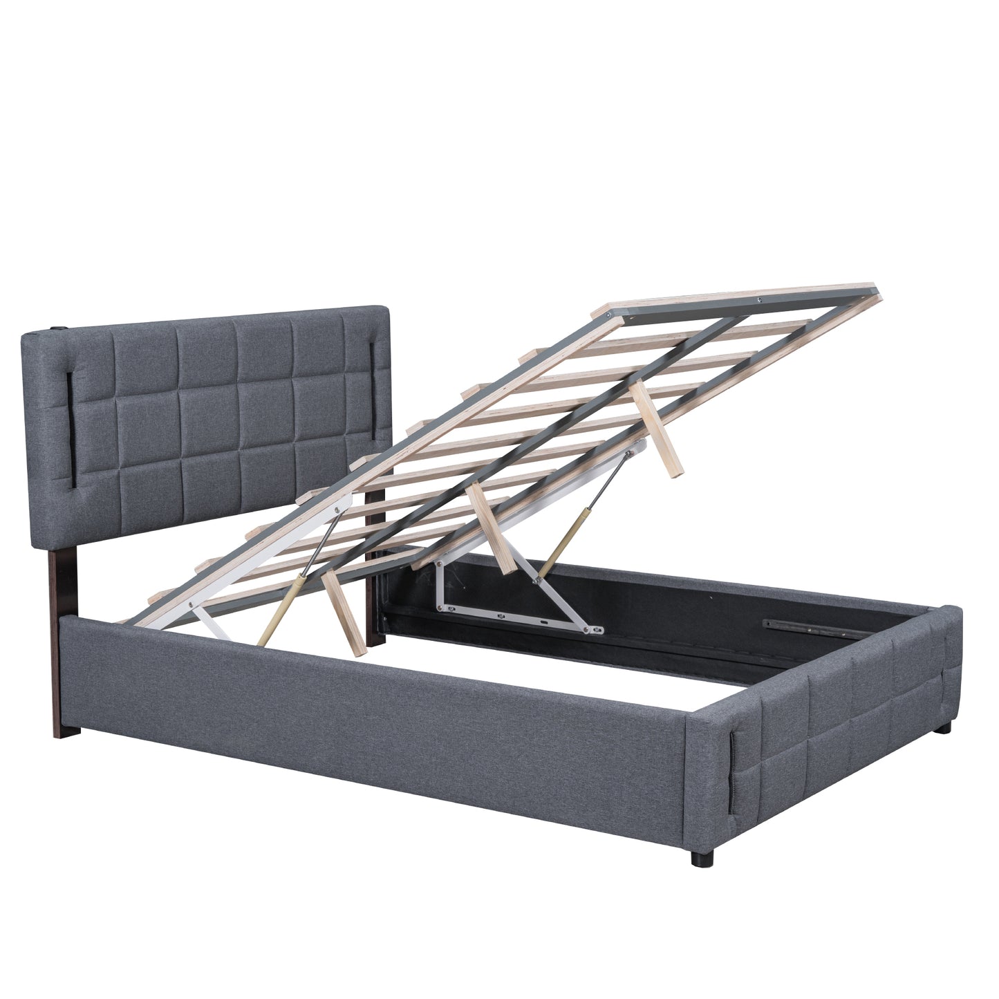 Ps Queen Size Storage Bed w Hydraulic System - Gray