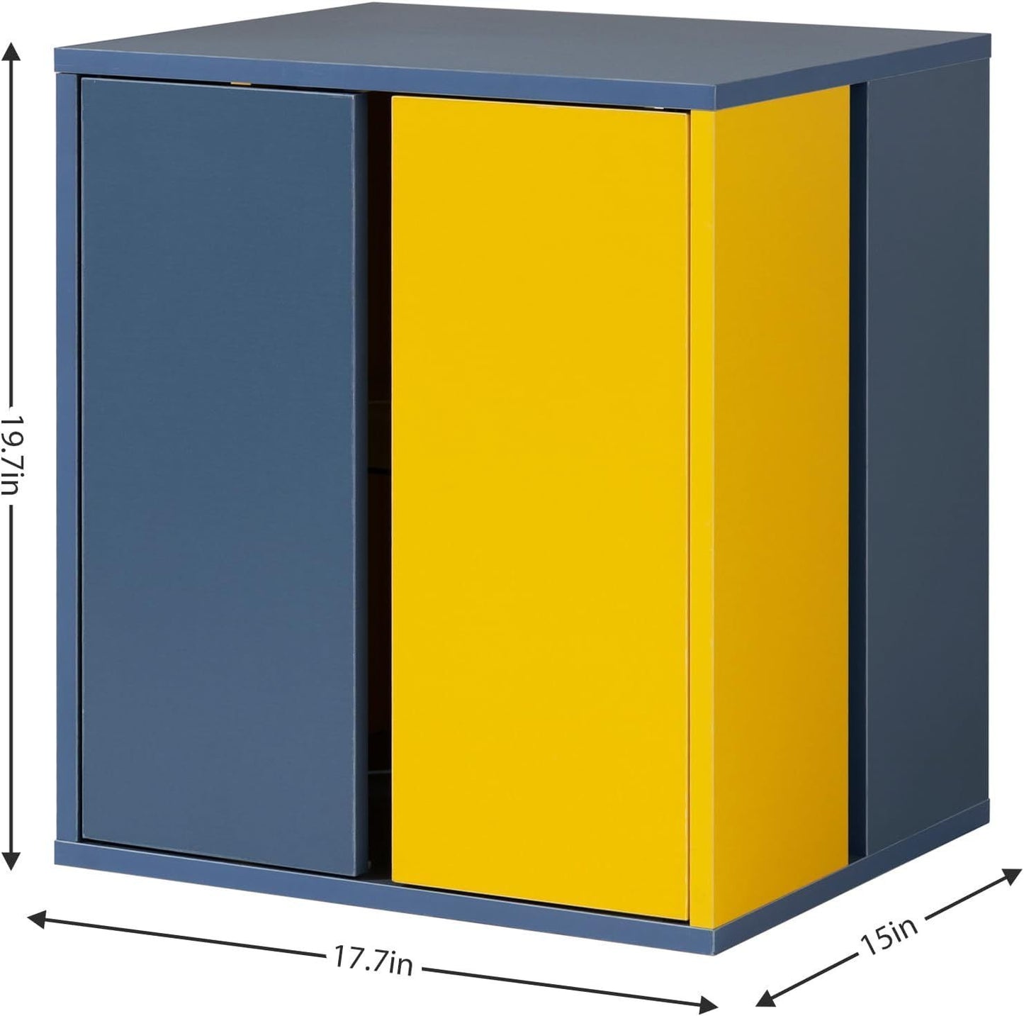 Quest LED  Nightstand with Glass Shelves -Blue+Yellow