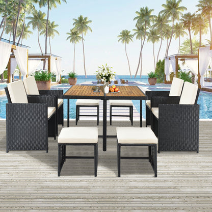 Larita 9 Pc  All-Weather PE Wicker Dining Table Set - Black