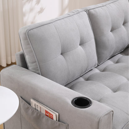 Neo Tufted Loveseat with Pull Out Sleeper - Light Gray