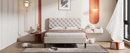 Ukin Full Size Upholstered Linen Platform Bed - Beige