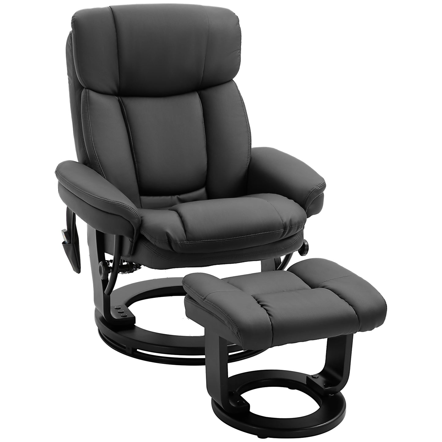 Flynn PU Leather Massage Recliner Chair with Ottoman - Black