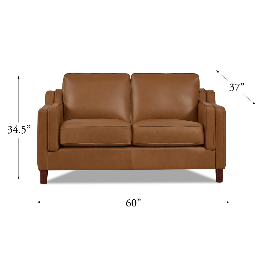 Bella Top Grain Leather Loveseat - Brown