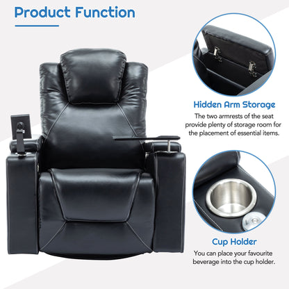 Otto PU Leather Power Recliner r with Surround Sound -Tray Table - Black