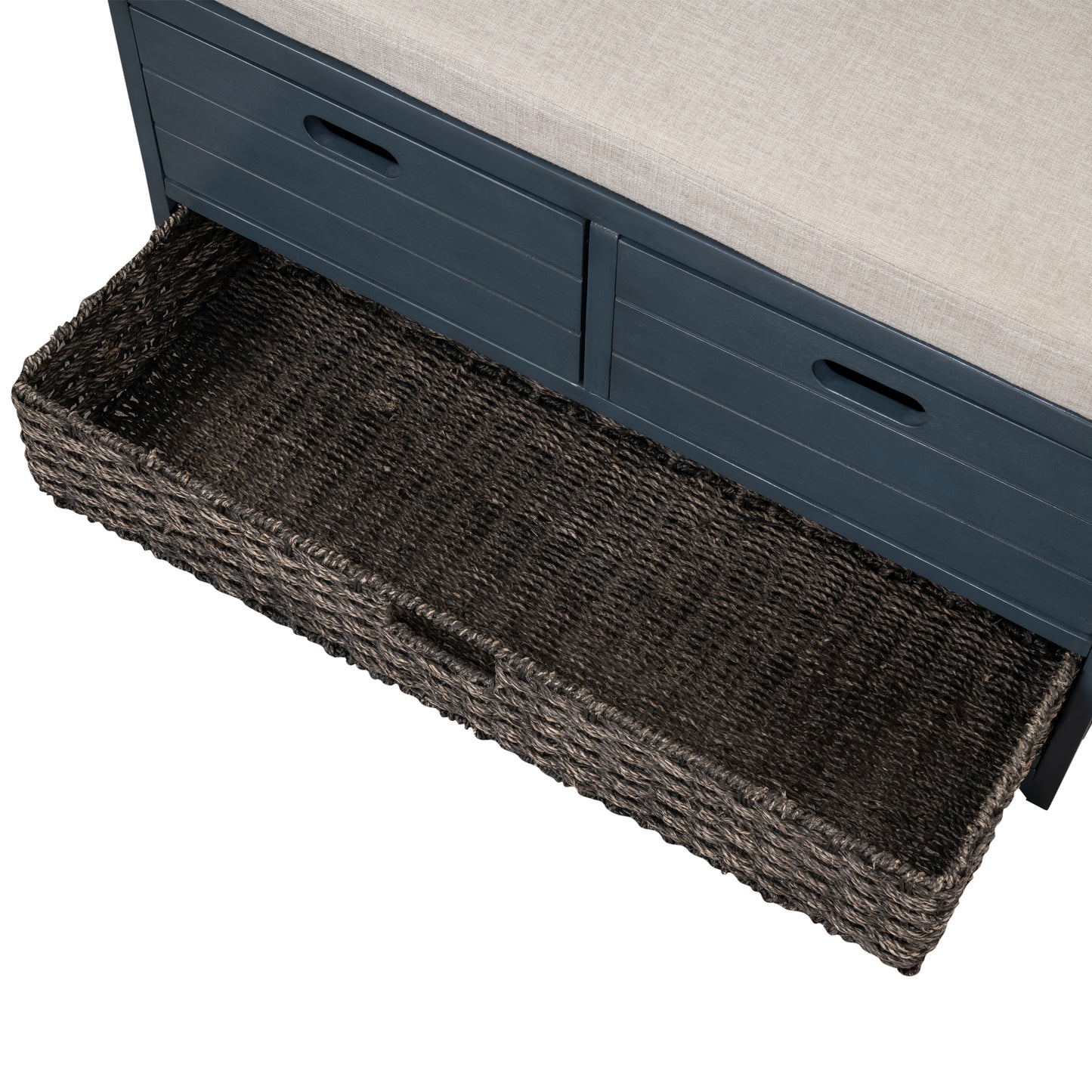 Lucy  Storage Bench with Removable Basket  Removable Cushion - Antique Navy