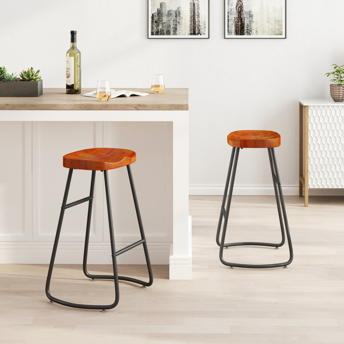 Stylish and Minimalist Bar Stools - Brown Set of 2