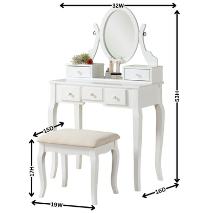 Ashley Wood Make-Up Vanity Table and Stool Set - White