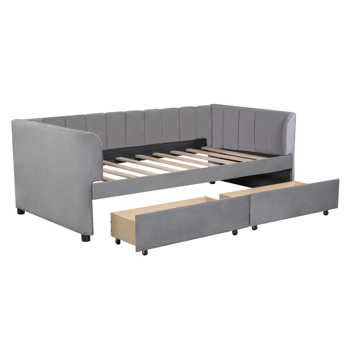 Tano Twin Size Upholstered Daybed with Drawers - Gray