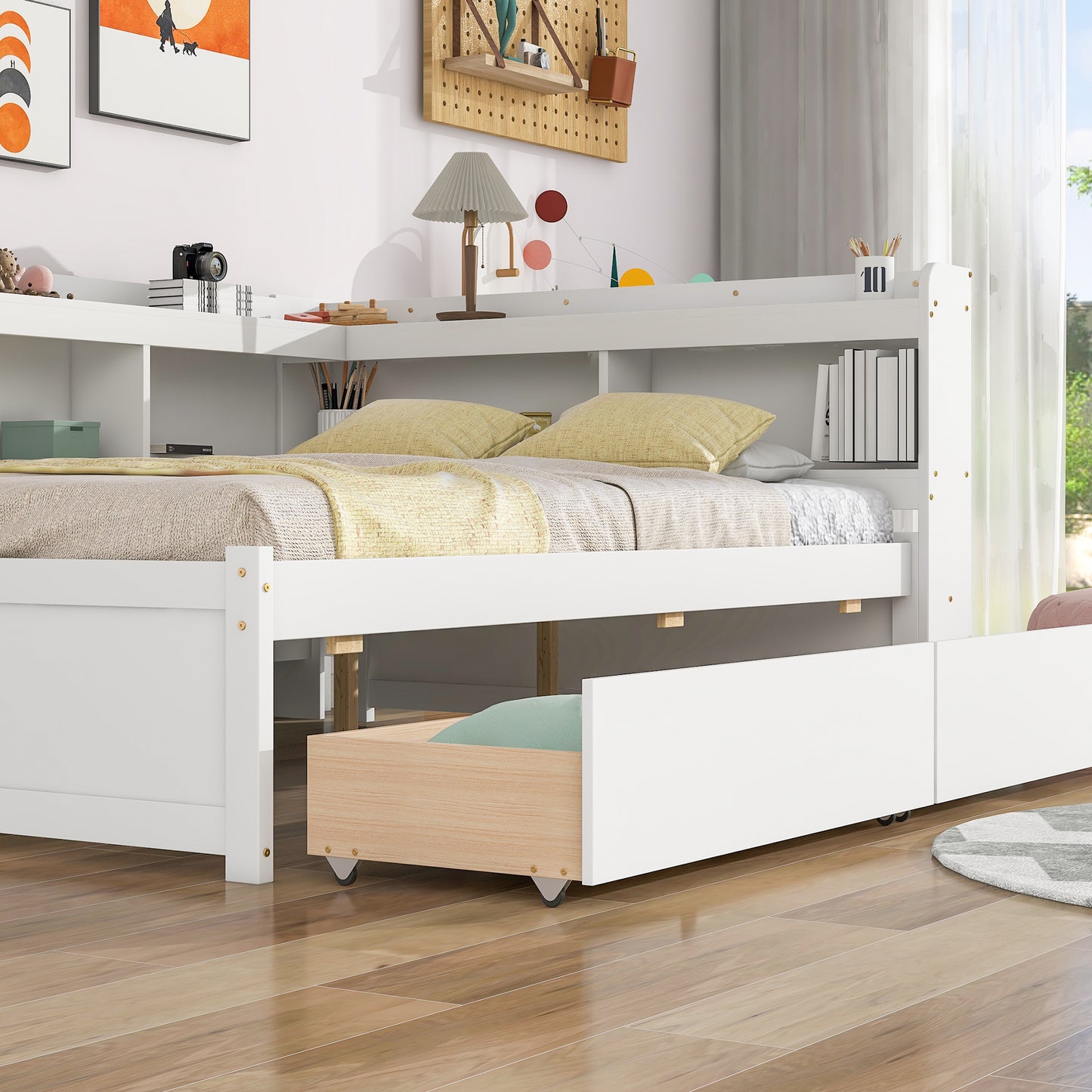 Parker Full Size Daybed with Bookcases -Drawers - White