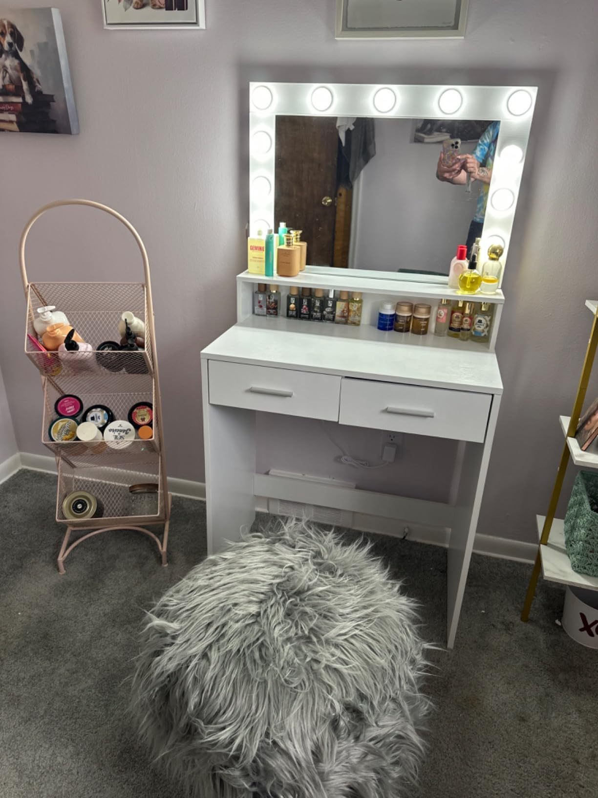 Neve Vanity Desk with Mirror and Lights - White