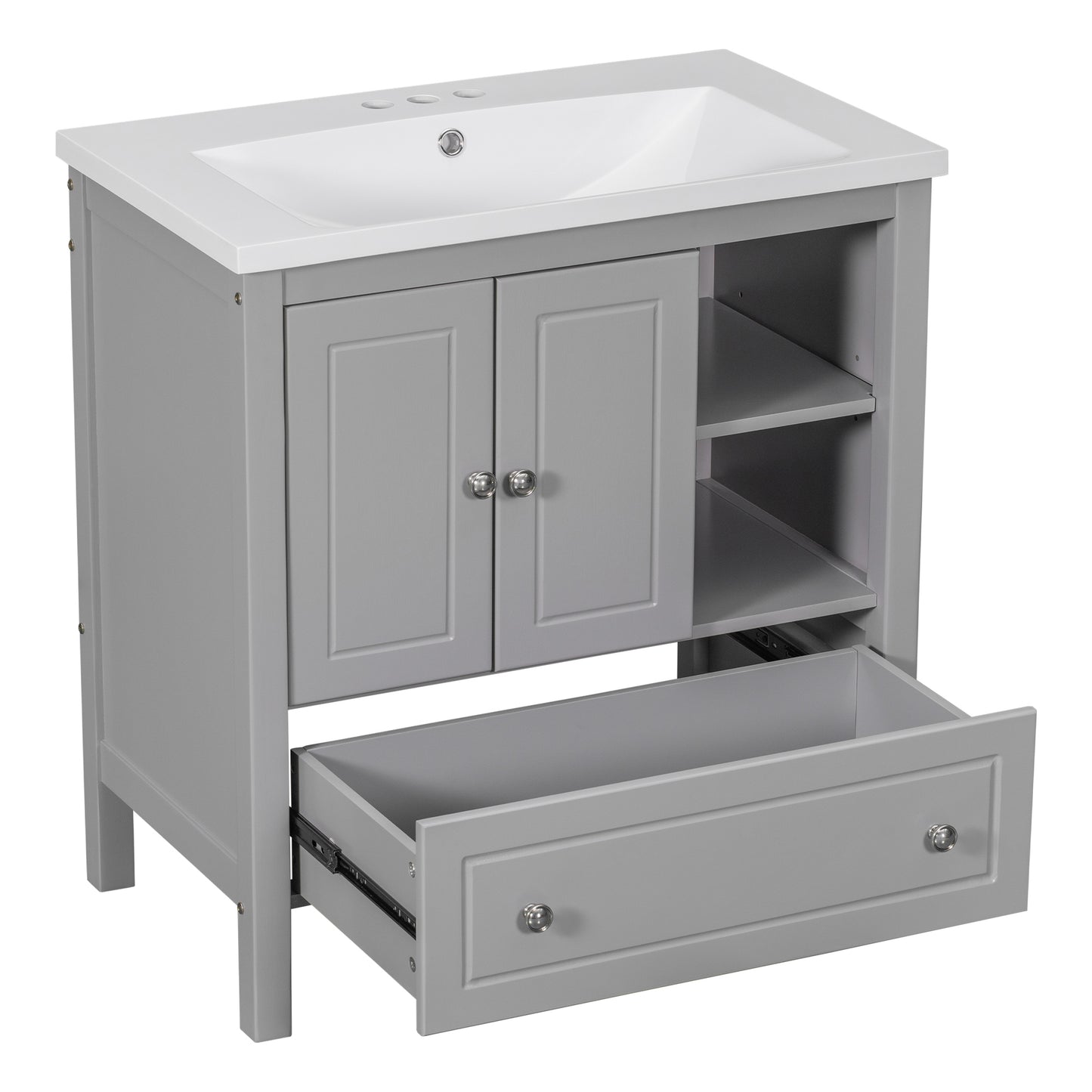 Wooden Bathroom Vanity with Ceramic Sink - Gray