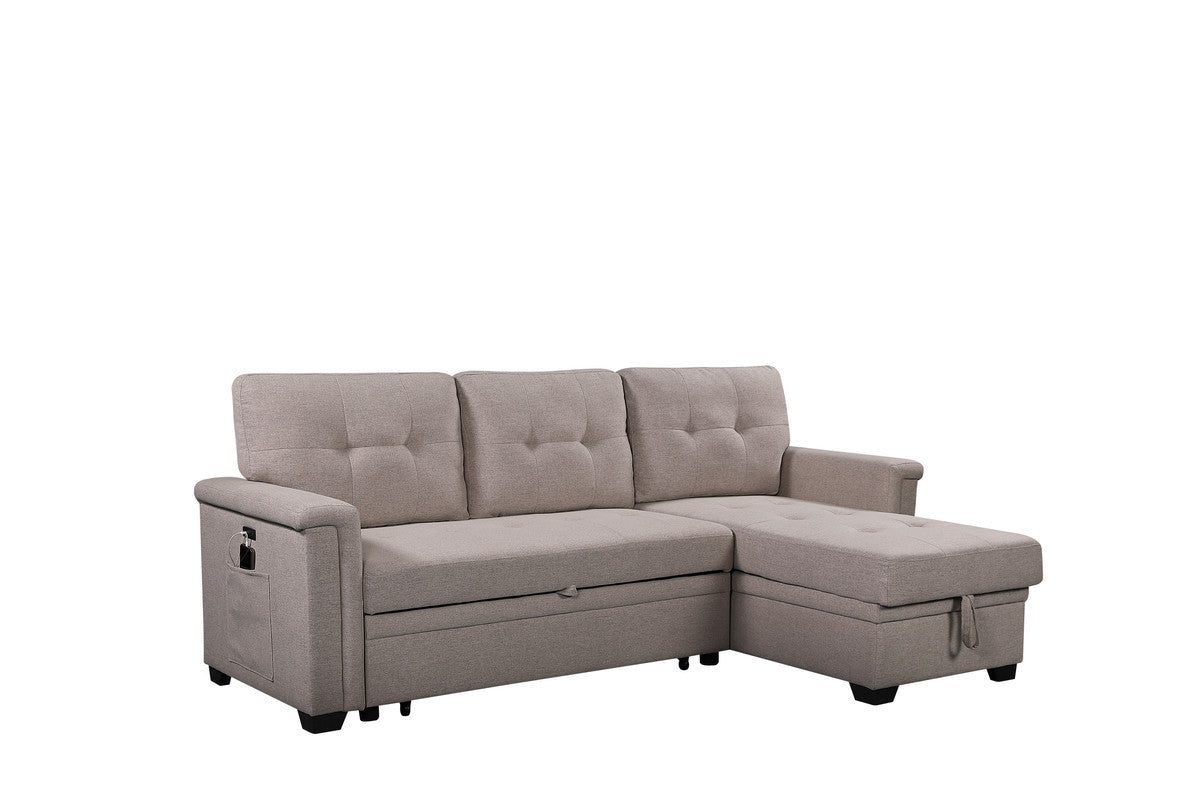 Nathan Reversible Sleeper Sectional Sofa with Storage and USB Charging Ports - Light Gray