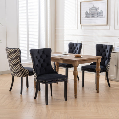 Nikki Velvet Dining Chair w Patterned (Set of 2) - Black