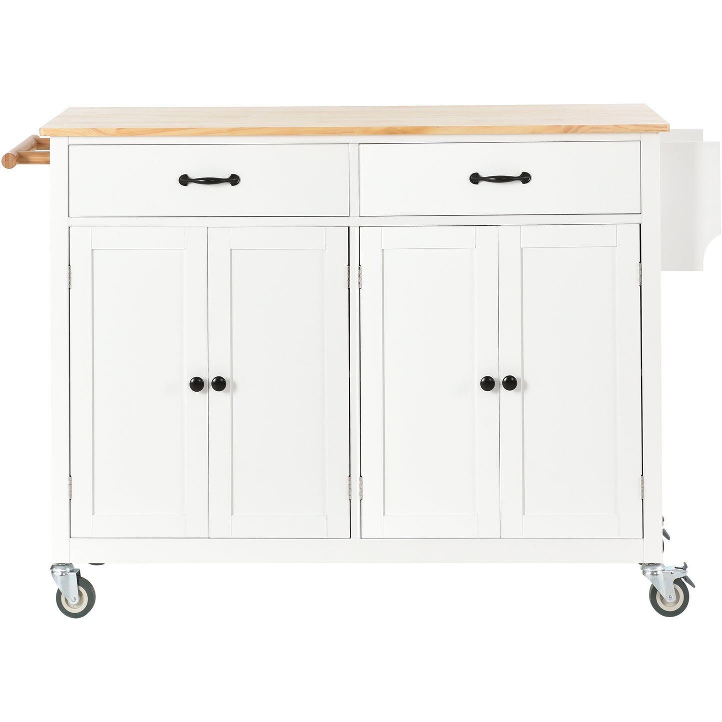 Granite Kitchen Island Cart with Solid Wood Top and Locking Wheels - White