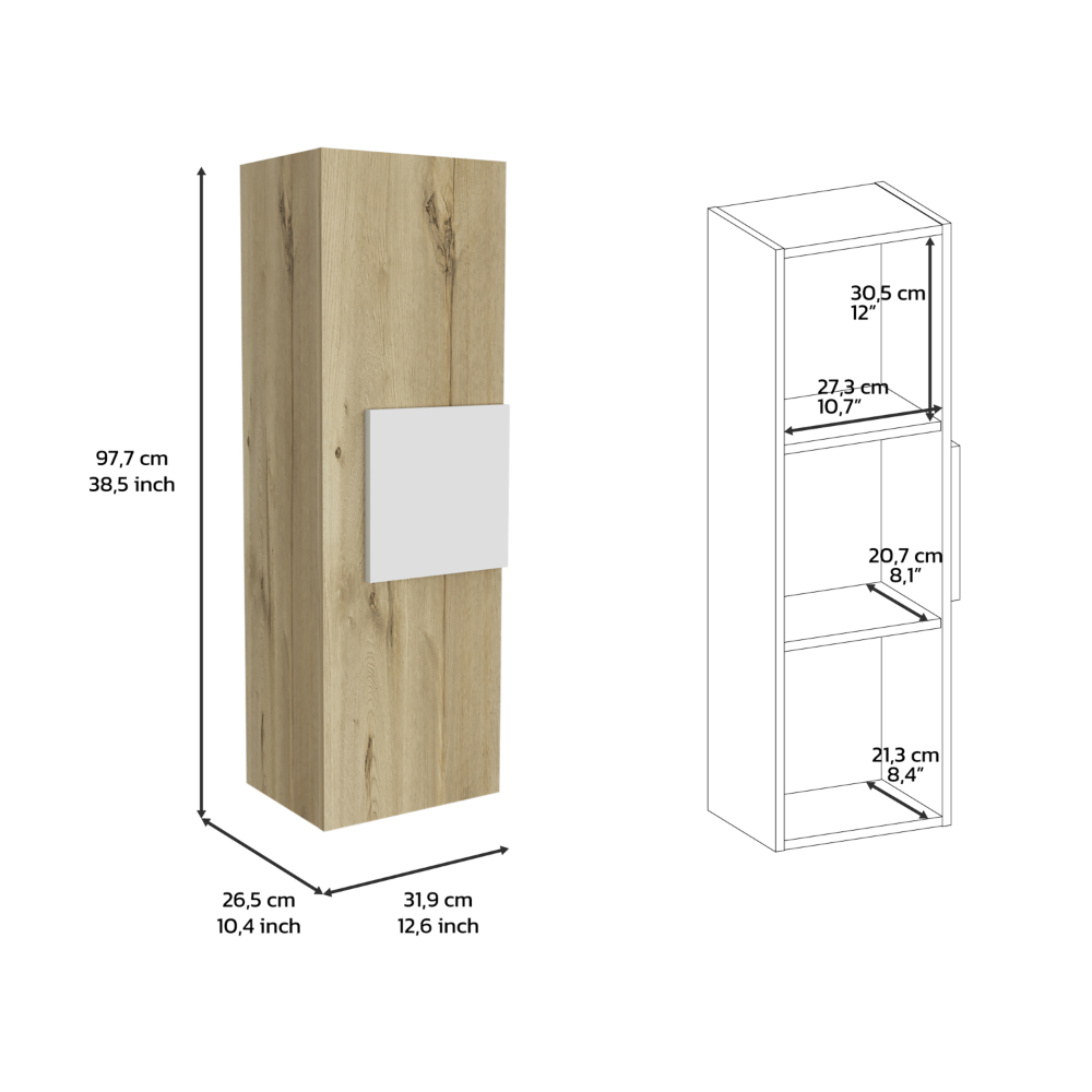 Mgane Medicine Single Door Cabinet  - Light Oak / White