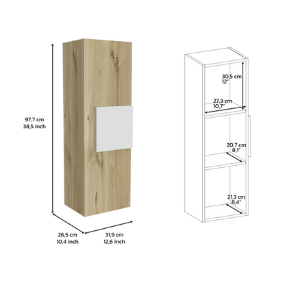 Mgane Medicine Single Door Cabinet  - Light Oak / White