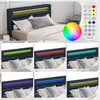 H1 Queen Size Bedframe with LED - Dark Blue