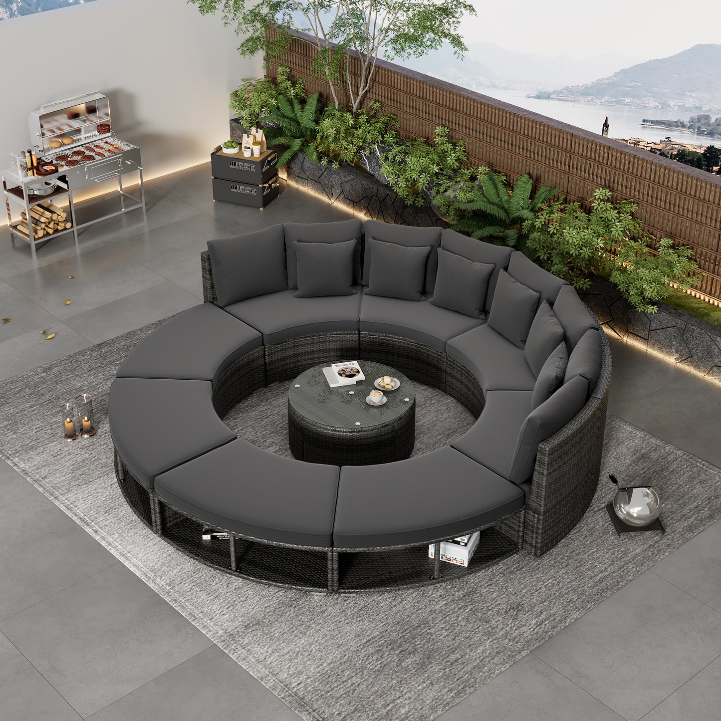 Serrano 9 Pc Outdoor Patio Circular Outdoor Sofa Set - Gray