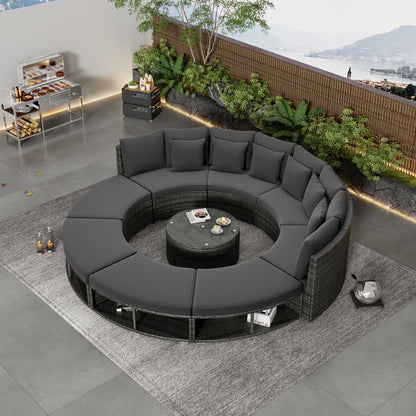 Serrano 9 Pc Outdoor Patio Circular Outdoor Sofa Set - Gray