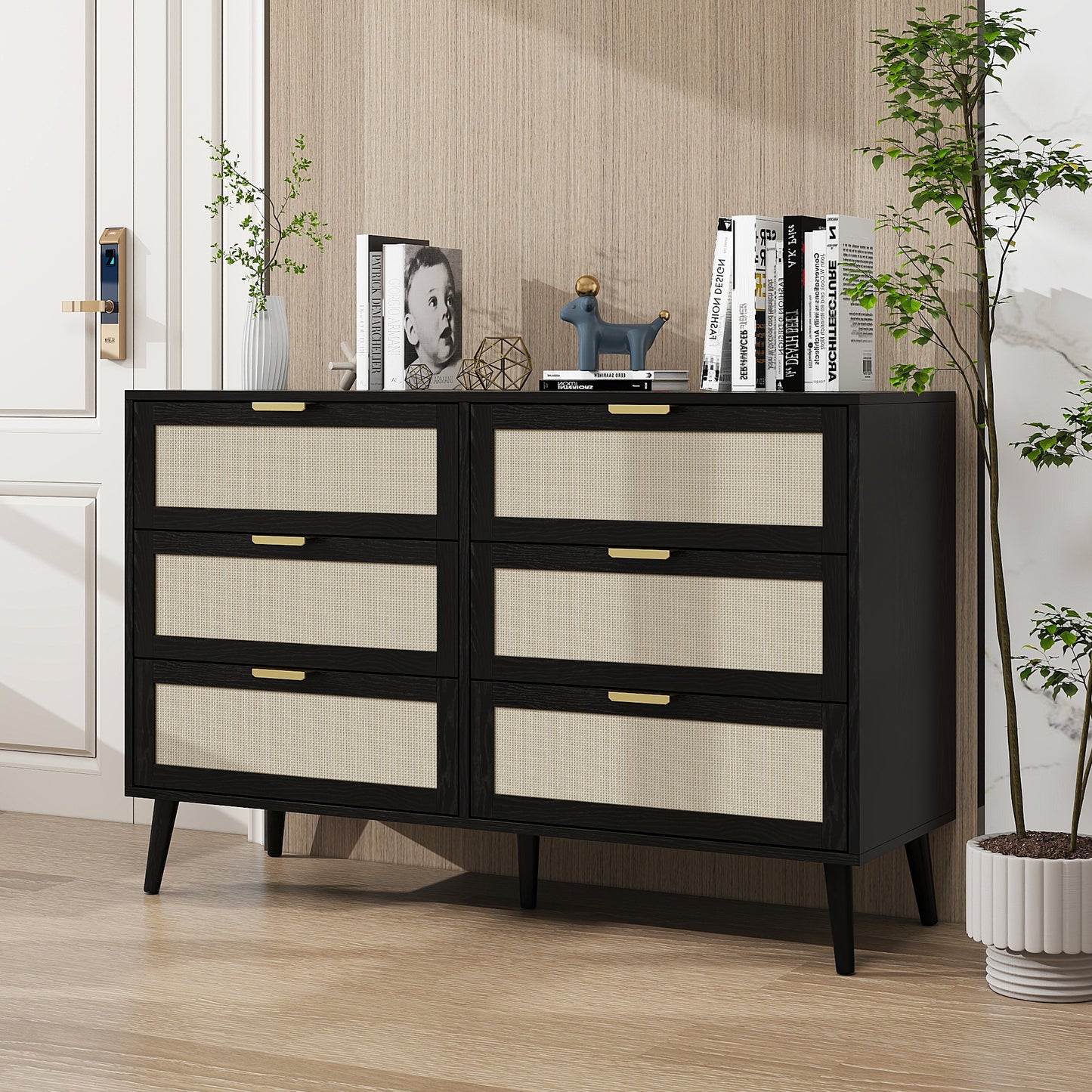 Noi 6 Drawer Dresser Wood Cabinet - Black