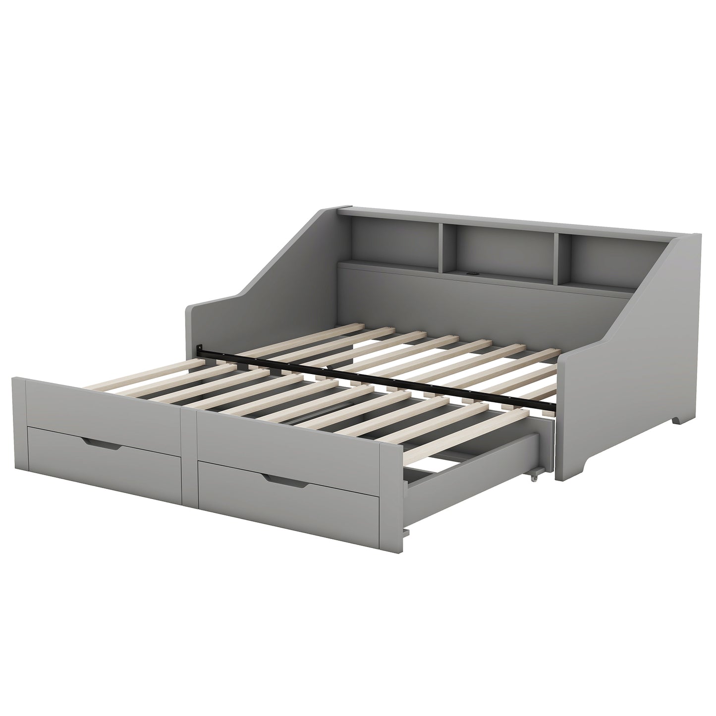 Zion Twin to King Size Daybed  with Storage Bookcases - Gray