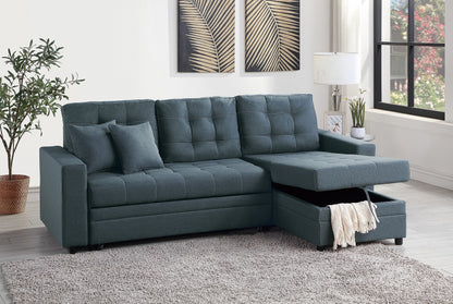 Amir Convertible Sectional Pull Out Bed Sofa Chaise Reversible Storage Chaise - Blue Grey