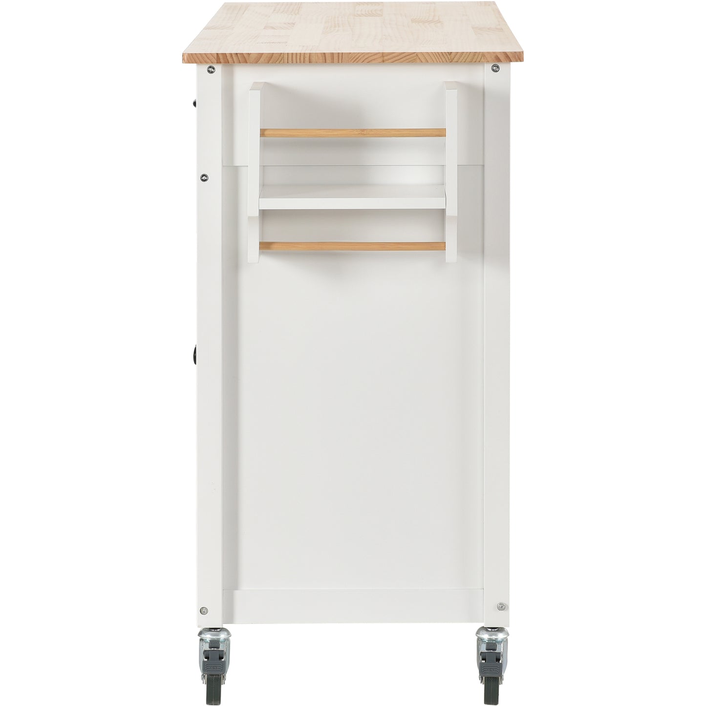 Granite Kitchen Island Cart with Solid Wood Top and Locking Wheels - White