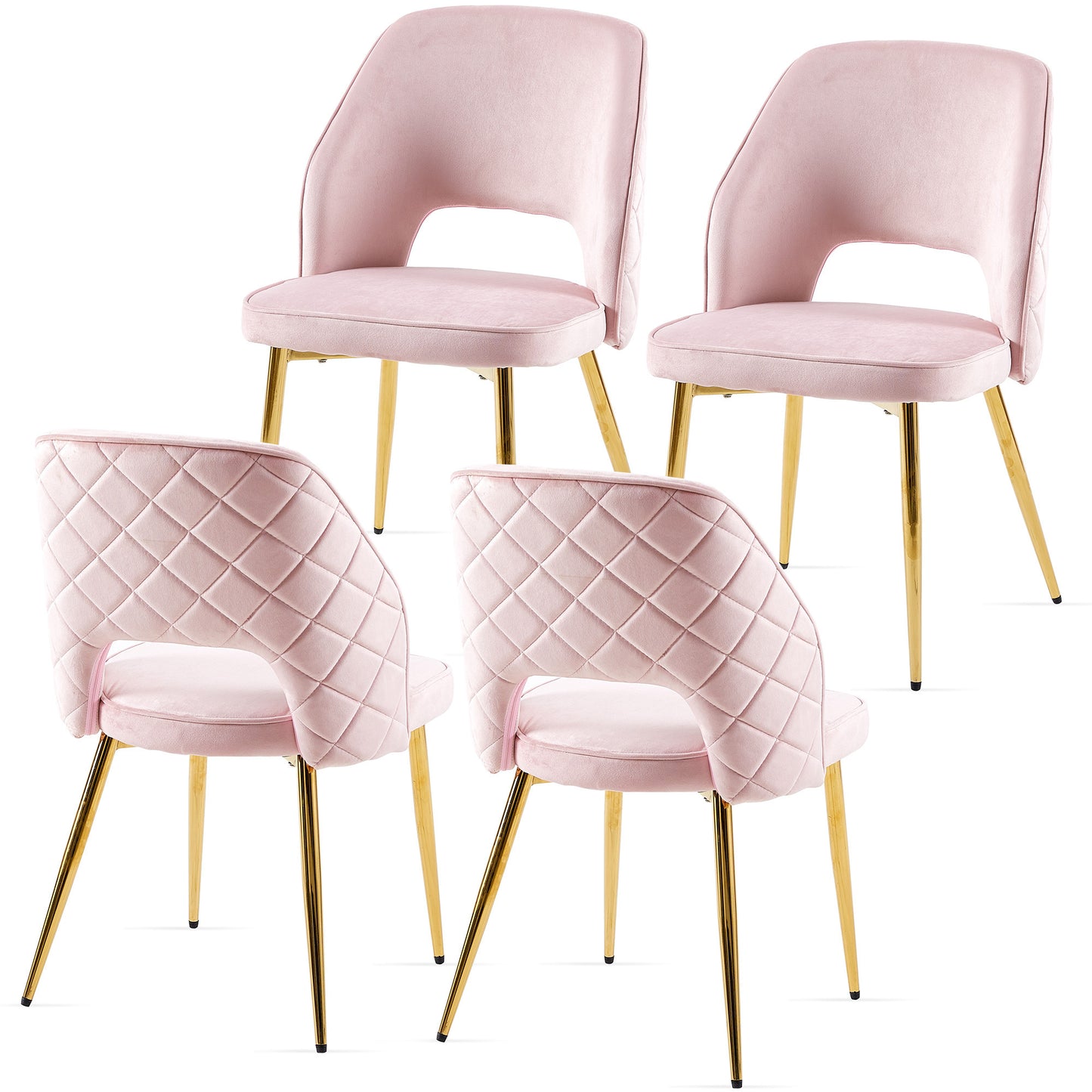 Bula Velvet Dining Chairs with Metal Legs (Set of 4) - Pink