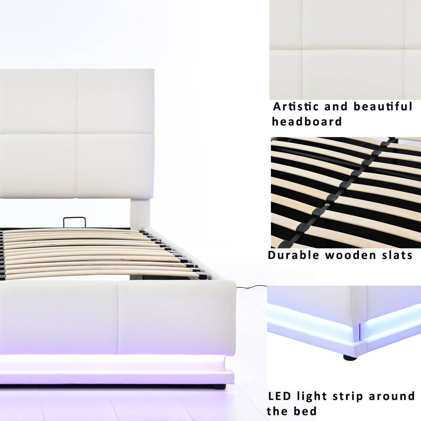 Lino Full Size PU Storage Bed w Hydraulic System - White