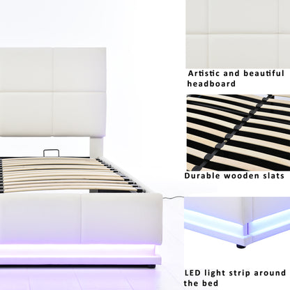 Lino Full Size PU Storage Bed w Hydraulic System - White