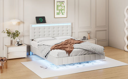 Marc Full Size Floating Bed Frame with LED - White