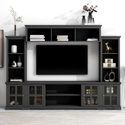 Tio Entertainment Wall Unit TV Stand with Tempered Glas - Black