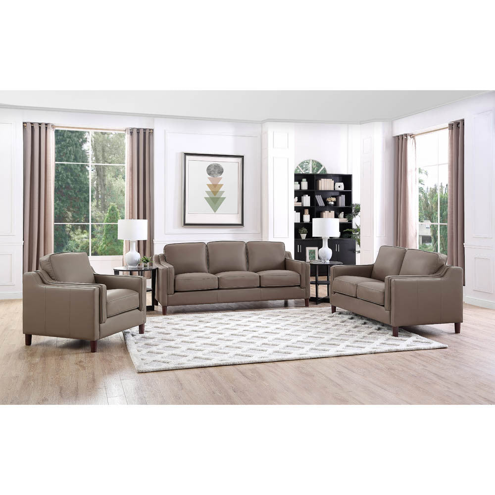 Bella Top Grain Leather Loveseat - Taupe+Brown