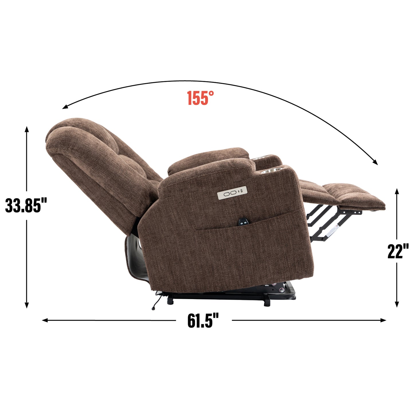 Rico Large Power Lift Recliner Chair with Heat and Massage - Brown