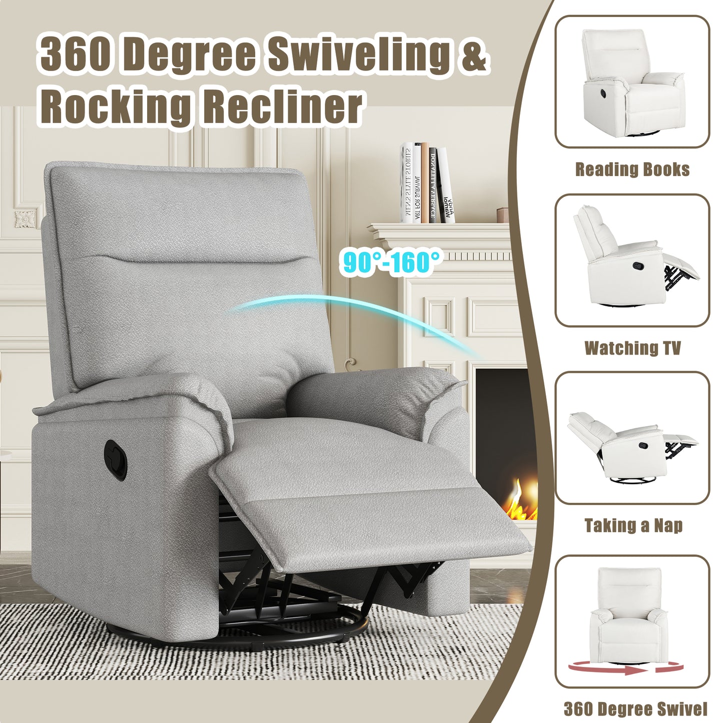 Hano 360° Swivel Recliner Chair - Gray