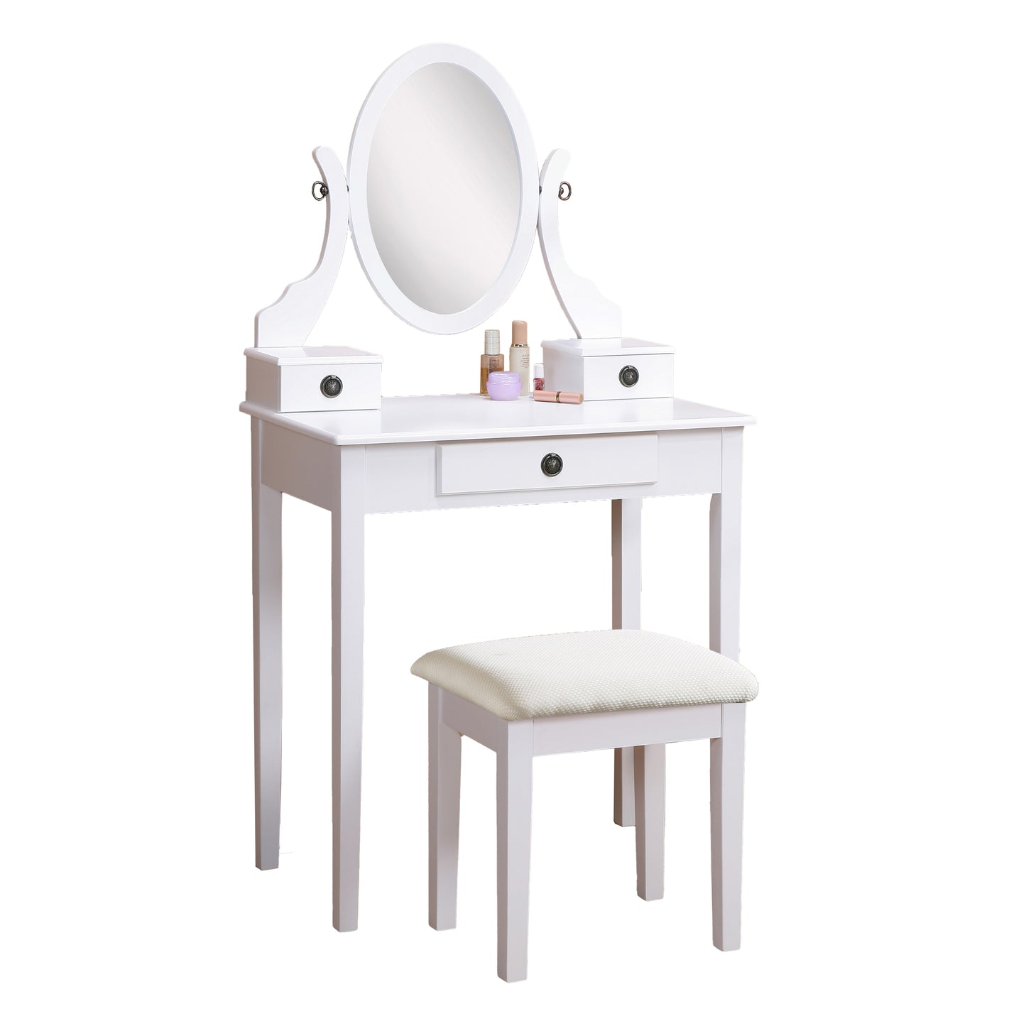 Moniya Makeup Vanity Table and Stool Set - White