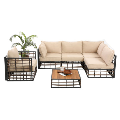 Eno 6 Pc Outdoor Patio Sectional Sofa Set - Beige