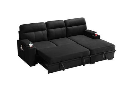 Kaden Fabric Sleeper Sectional Sofa Chaise - Black