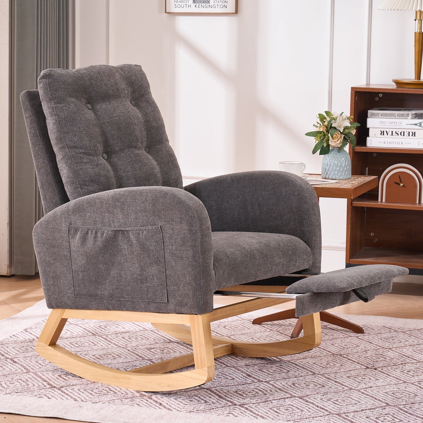 Bruce Accent Rocking  Chair with  Footrest - Gray