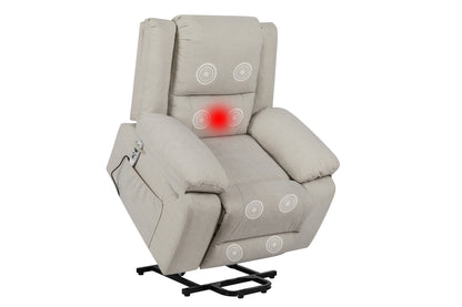 Solace Electric Power Recliner Chair with Massage and Heatin - Beige