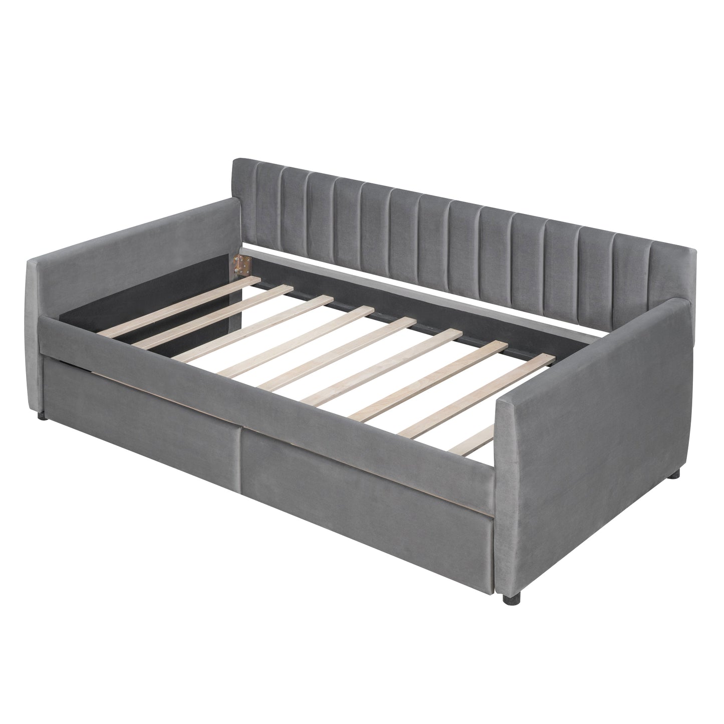 Xena Twin Size Upholstered Daybed with Drawers - Gray