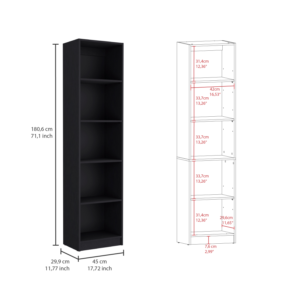 Kris Bookcase with 5-Tier Shelves - Black